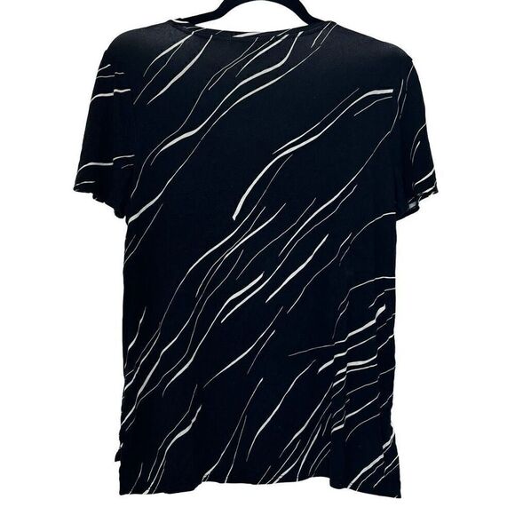 Alfani Round Neck Short Sleeve Abstract Print T-Shirt Black & White XS - Picture 3 of 5